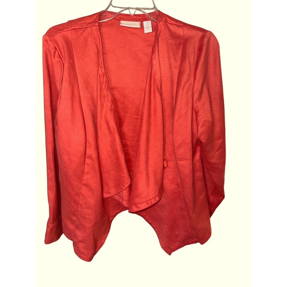 Chico's women's open-front faux suede jacket coral orange‎ color size 8-10/size1